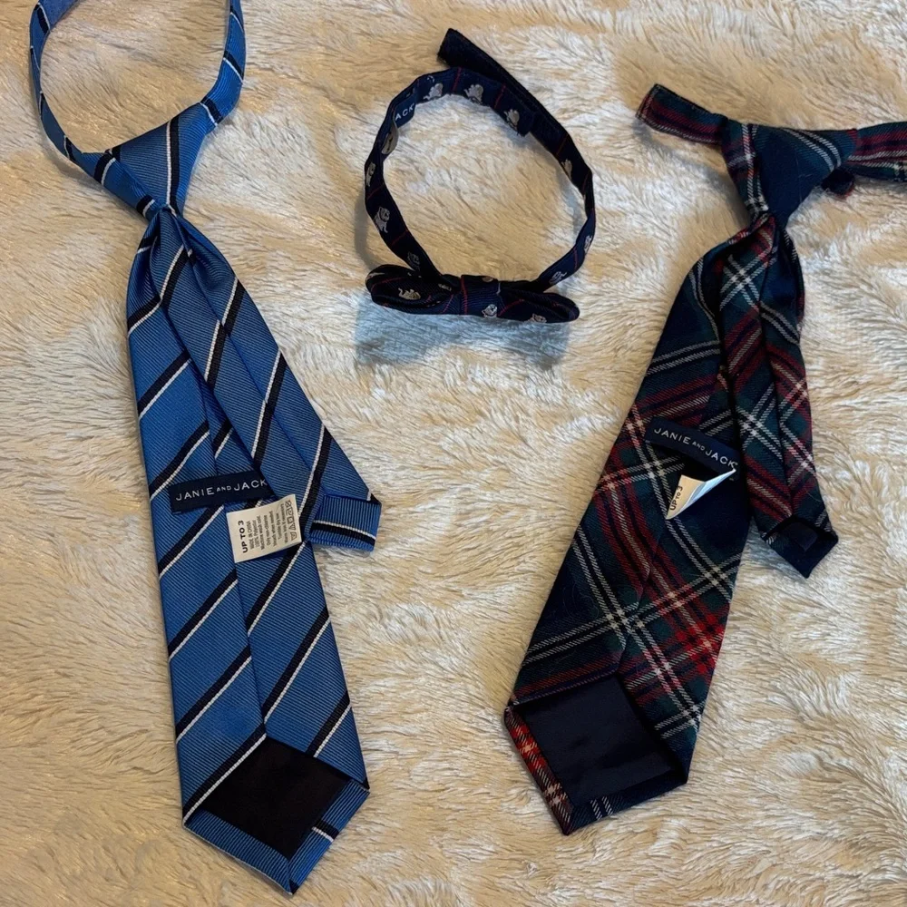 Janie and Jack Blue Striped and Plaid Ties with Bow Tie